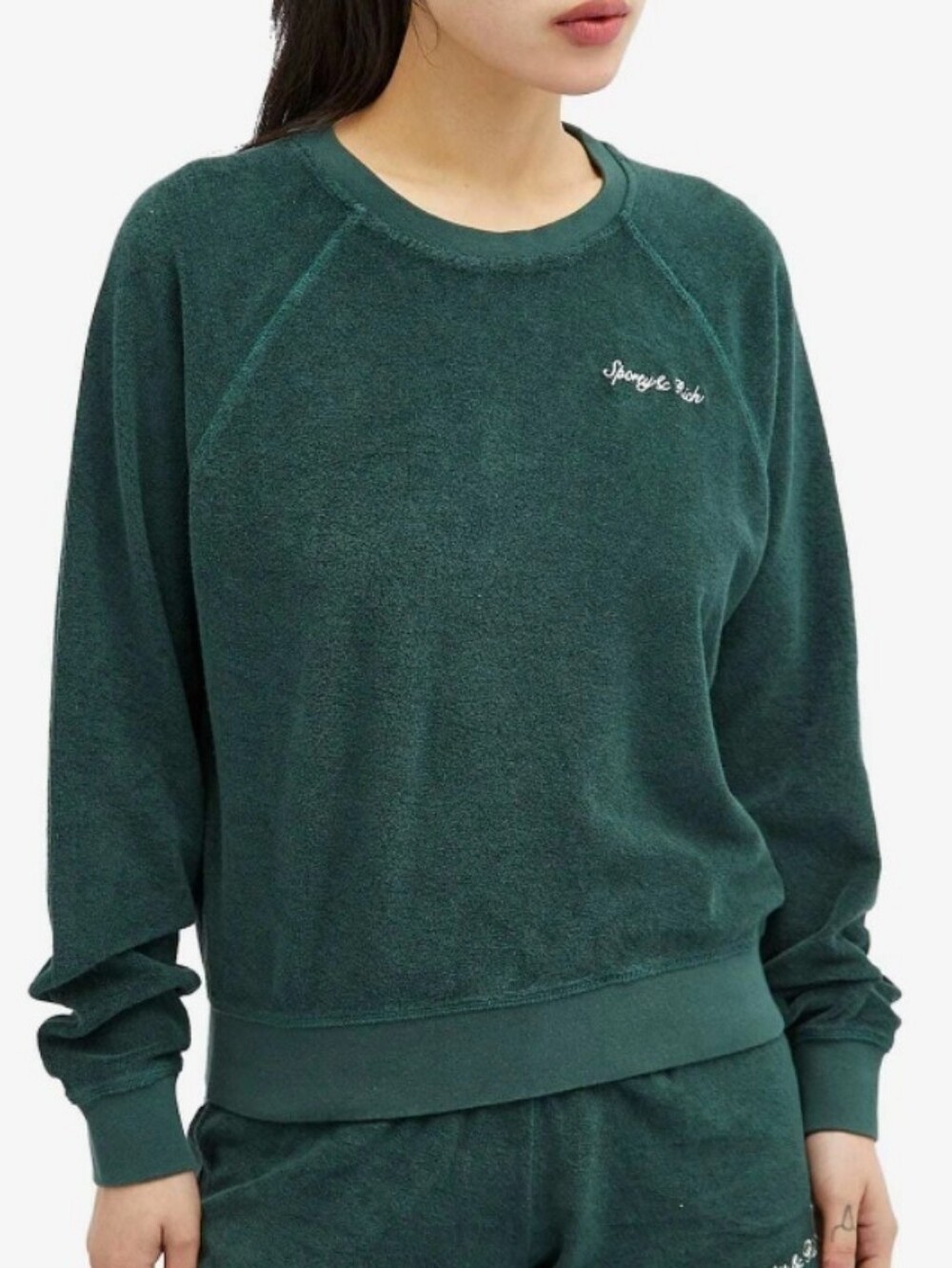 Sporty & Rich Syracuse Terry-knit Crewneck Sweatshirt In Forest Green - S